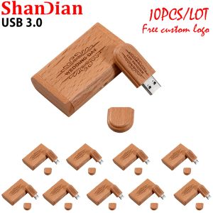 Drives Shandian Pay Wood USB 3.0 flash -enhet Bröllopsgåvor Penenheter 64 GB Fotografiminne Stick 32 GB gratis logotyp Hög Speed ​​U Disck