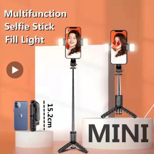 Sticks Selfie Stick para o suporte do telefone celular móvel Tripé com lâmpada de anel de luz LED Mini Pau Bluetooth Monopod telescópica smartphone