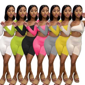 Top Selling Summer Women Tracksuits Solid Color Two Pieces Shorts Set Outfits Sexy Cross Cut Tops Short Pants Jogger Suits Ladies Casual Clothing