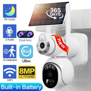 Камеры 4K 8MP Dual Lens Wi -Fi PTZ Solar Camera Встроенная батарея PIR Human Human Tranging Outdoor Security Security Supv Supvelance IP -камера Ubox