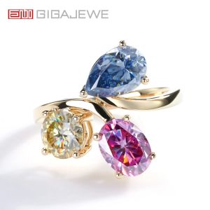 Rings GIGAJEWE Moissanite Blue Yellow NovaPink Collision Color Design 18K Rose Gold Ring Jewelry Wedding Gifts Women Anniversary Bands