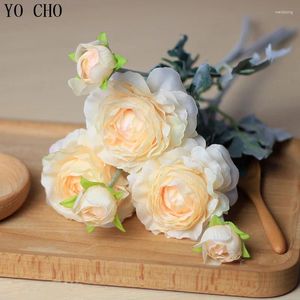 Flores decorativas 2 Decoração da cabeça Casamento Artificial Peony Bouquet Flanela de seda Flor de manteiga para a mesa