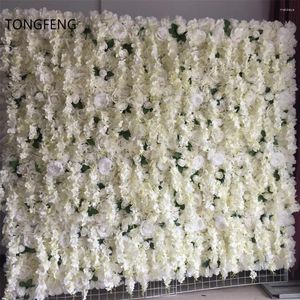 装飾的な花Tongfeng 10pcs/lot ivoryフラワーランナーウェディングデコレーション人工シルクローズペーニー3D壁の背景