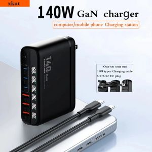 Ładowarki xkut 140W gan USB ładowarka 3 USB C + 3 USB Porty, 100 W.