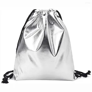 Drawstring Solid Leather Waterproof Backpack Large Capacity Casual String Knapsack Shoulder Bag For Teenage Girls Ladies Tote