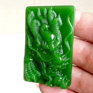 Hängen Natural Green Hand Carved Zodiac Dragon Jade Pendant Fashion Jewelry Men's and Women's Necklace