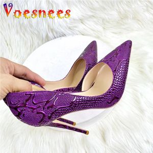 Dress Shoes 2024 Retro Style Summer Office High Heels 10CM Stiletto Pointed Toe Womens Purple Sexy Snake Patterned Nightclub Pumps