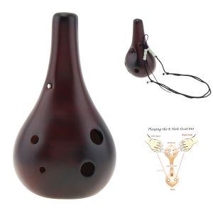 Instrument 6 Holes Alto Tone C Ocarina Flute Ceramic Black Pottery Smoky Glaze Flute Musical Instrument for Beginner with Hang Rope