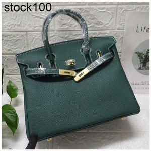 Platinum Handbag 2024 Dark Green Bag Fashion Women's Portable Locking 30 35 Handmade Genuine Leather