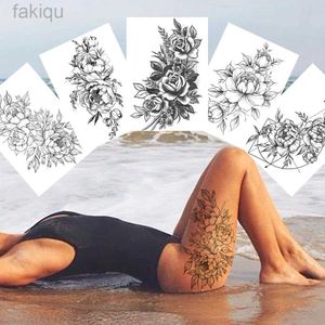 Body Paint Sexy Flower Temporary Tattoos For Women Body Art Painting Arm Legs Tattoos Sticker Realistic Fake Black Rose Waterproof Tattoos d240424