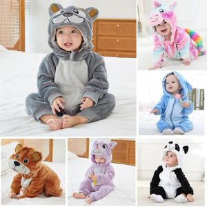 Pieces de uma peças fofas de desenho animado macacão de bebê costura urso panda pijamas algodão bebê meninas meninas trajes de animais trajes de bebê macacão kigurumi roupas