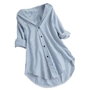 5xl Plus Size Spring Shirts For Women Fashion Stripe Butn Bluses Casual Turndown Collar Long Sleeve Tunic Top 240412