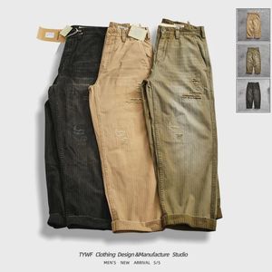 Calças masculinas Primavera e verão American Trend Hole Hole Fishbone Padrão Casual Algodão lavado Loja Lia lisada