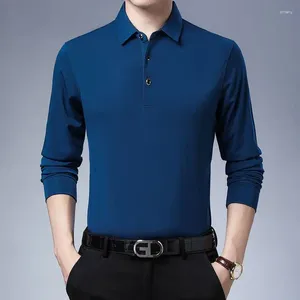 Men's Polos Spring Autumn KPOP Fashion Style Harajuku Slim Fit Undershirt Loose Casual T-shirts Solid Button Lapel Long Sleeve POLO Shirt