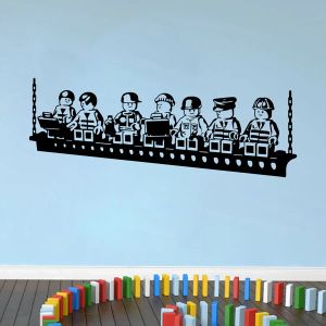 Tees Funny Cartoon Robots Lego Vinyl Wall Sticker Robot Boys Room Wall Art Decals Decor Y170801