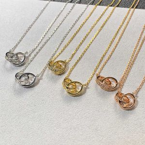 Designer Brand Carter Double Ring Necklace Gold Plated 18K Buckle Light Luxury Collar Chain för kvinnor