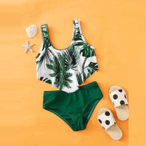 Swimewear Toddler Swimsuit Swimming Beachwear Beach Bathing Suit Kids Girls Badkläder 814 år gammal Palm Leave Print Twopiece Bikini Set