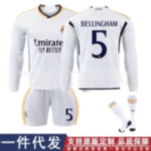 Soccer 24 Real Madrid Home Jersey de manga longa 10 Modric 7 Azar adulto Treinamento Set