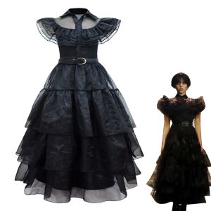 Camisas quarta -feira addams figurmine garotas para crianças addam 2023 vestidos malha em festas vestidos carnaval traje wowan halloween fantasia