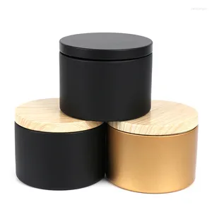 Storage Bottles Imitation Wood Lid 200ml Candle Jar With Reduced Cake Iron Box Tank Grain Cosmetics Pot Tea