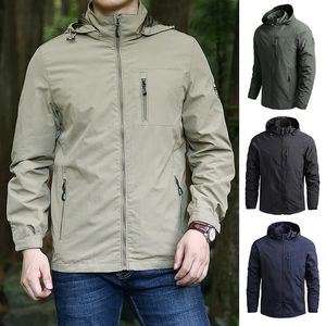 5XL Mens Outdoor Hiking Jackets Autumn Military Multi-pocket Tactical Safari Fishing Waterproof Hooded Thin Cargo Coat 240416