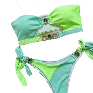 Bikini mayo bikinis mayoları kadınlar iki parçalı mayo eklenmiş bandeau strappy kristal elmas bikini çıkarılabilir yastıklı mayo