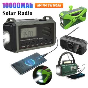 Radio Portable Solar Radio 10000MAH Emergency FM AM SW Laddningsbara radioväderradio med LED -ficklampa SOS -larm för utomhus