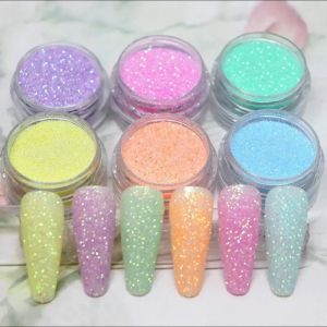 Vätskor 6 färger set godis tröja effekt nagel glitter glittrande socker dammpulver krom pigment för manikyr polsk nagelkonstdekorationer