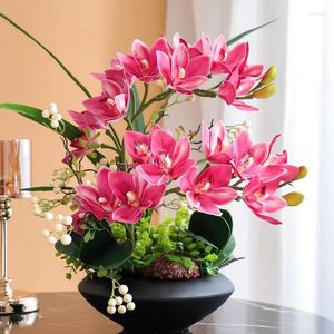 Decorative Flowers Wholesale Of Manufacturers: 10 Head Cymbidium Simulation Single Stick Glued Artificial 3D Printing