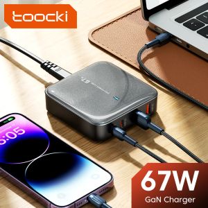 Laddare Toocki 67W GAN DESKTOP LARGER Typ C Fast Charger för iPhone 14 Samsung 4 i 1 USB -laddningsstation Adapter för MacBook -bärbar dator