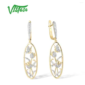 Dingle örhängen Vistoso Real 14k 585 gul guldfjärilblomma för kvinnor mousserande diamanter dinglande spärr tillbaka fin trend smycken