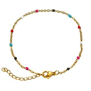 Beaded Width1.5mm Stainless Steel Enamel Satellite Bead Cable Link Chain Bracelet With Colorful Tone Beaded Jewelry For Fashion Lady 240423