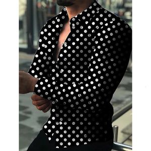 Spring Autumn Social Men Shirts Curnodown Collaro abbottonato Punti casual Stampare camicia a maniche lunghe Top Abiti da uomo streetwear 240419