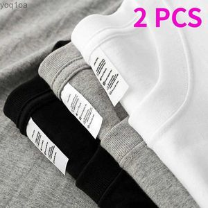 メンズTシャツ2PCSソリッドカラーTシャツ100％綿男性女性ホワイトOネックゆるいショートスリーブモデルオールマッチTシャツカップルトップスBlackl24425