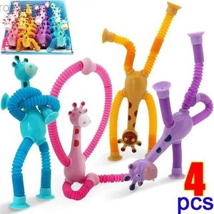 Dekompressionsleksak 1/4 st barnsugningskoppleksaker Kids Giraff Pop Tube Sensory Spela tidig utbildning Stress Relief Squeeze Fidget Games D240424