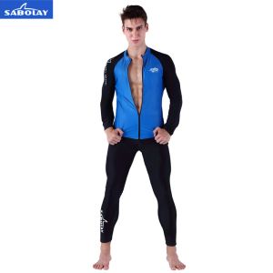 T-Shirts SABOLAY Men Lycra Long Sleeve Surf Coat Rashguards Swim Jacket Unscreen Swimming TShirt Rash Guard Black Black Diving Jacket