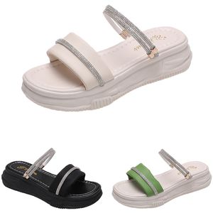 Gratis frakt Kvinnor Sandaler skor Låga klackar Flat Solid Green Cream Black Slippers Slides Womens Summer Shoes Gai