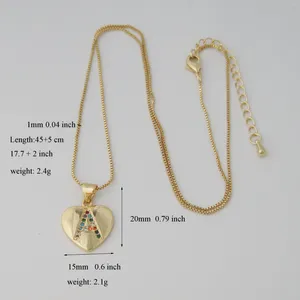 Pendant Necklaces 26 LETTERS 45 2cm BOX CHAIN NECKLACE & LETTER INITIALS FROM A TO Z COLORFUL STONES IN HEART SHAPE GOLD PLATED