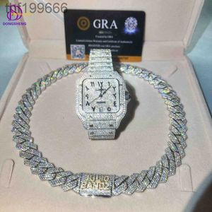 Colar de jóias de moda de prata esterlina de alta qualidade 925 13mm 14mm 15mm Hip Hop gelado VVS Moissanite Cingan Chain 524K
