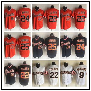 Jerseys de beisebol bordou Jersey para Giants 24# Mays 22# Clark Sports Training Kits