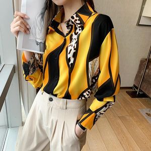 Women's Blouses Contrasting Printed Leopard Print Long Sleeved Chiffon Shirt For Women With Button Up Top