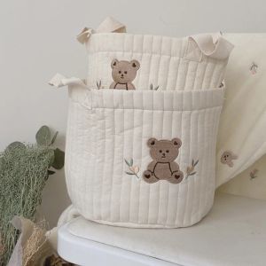 Supplies Baby Bear Embroidery Diaper Bag Cotton Caddy Nappy Cart Storage Mummy Maternity Bag Newborn Infants Toys Storage Organizer Bag