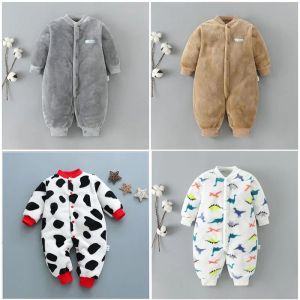 One-Pieces Winter Baby Warm Clothes Boy Girl Pure Colour Romper Infant Flannel Soft Fleece Newborn Jumpsuit One Piece Toddler Clothing
