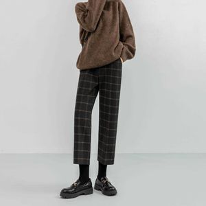 women's pants woolen plaid thickened autumn and winter womens high waisted wide leg pants loose straight leg cropped pants boots and pants