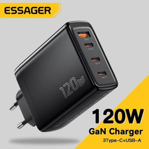 充電器Essager 120W Gan USBタイプC充電器ラップトップ100W PD MacBook Air M1 M2 Pro iPhone Samsung 65Wタブレット電話CHAGERSの高速充電