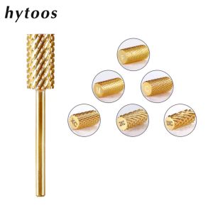 Bits HYTOOS Gold Large Barrel Carbide Nail Drill Bits 3/32 Manicure Burr Remove Gel Electric Machine Drills Accessories Supplier