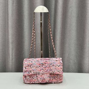 Bolsa de lantejoulas de 24c Bolsa de ombro feminina Bolsa de ombro brilhante Hardware prateado metal fivela de luxo Matelasse Chain Boly Bag Banquet Bags Bacs de maquiagem Bolsa 21/14cm