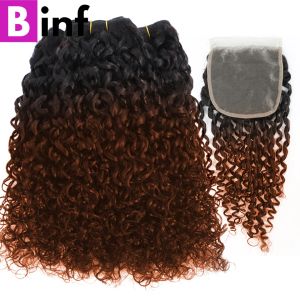 Wigs Pixie Curly Puckles с Cloure 1B/30 Ombre Blonde Brazilian Wave Weave Puckles с закрытием 100% Remy Human Hair Preplucked