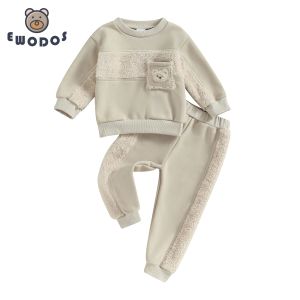 Sets EWODOS Newborn Baby Boys Girls 2Pcs Fall Outfits Pants Set Long Sleeve Bear Embroidery Sweatshirt Pants Set Infant Warm Clothes