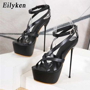 Sandaler Eilyeken Sexig design smal band stilett High Heels Womens Sandaler 2024 Summer Platform Open Toe Buckle Strap Stripper Shoesl2404